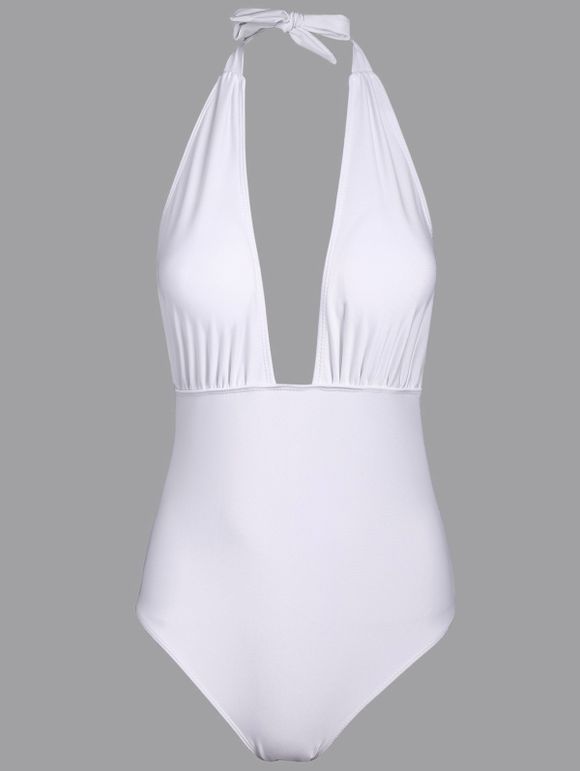 Plunge Halter Shaping One Piece Swimwear - WHITE L