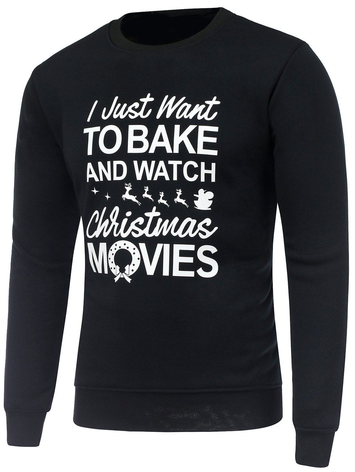 

Crew Neck Christmas Graphic Print Sweatshirt, Black