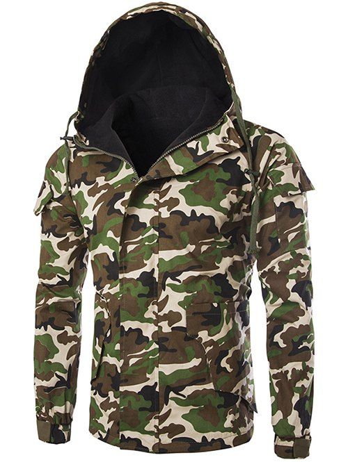 Veste à Capuche Camouflage en Molleton avec Poches - VERT D'ARMEE Camouflage M