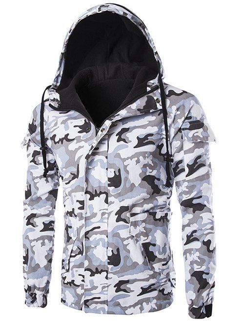 

Camo Pocket Flocking Hooded Jacket, White