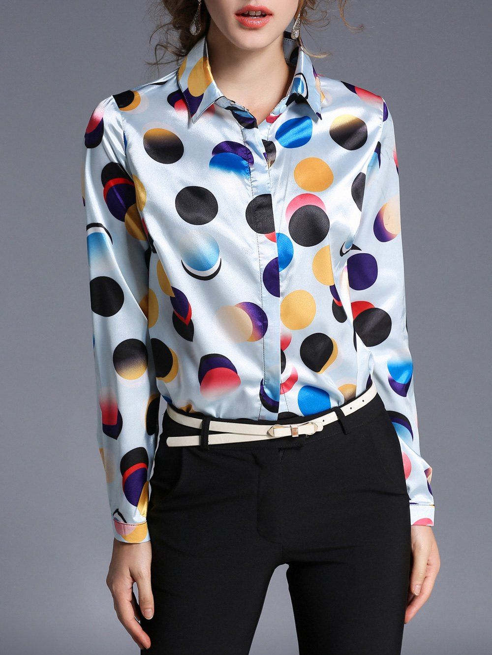 17 Off 2021 Colorful Polka Dot Satin Blouse In Colormix Dresslily