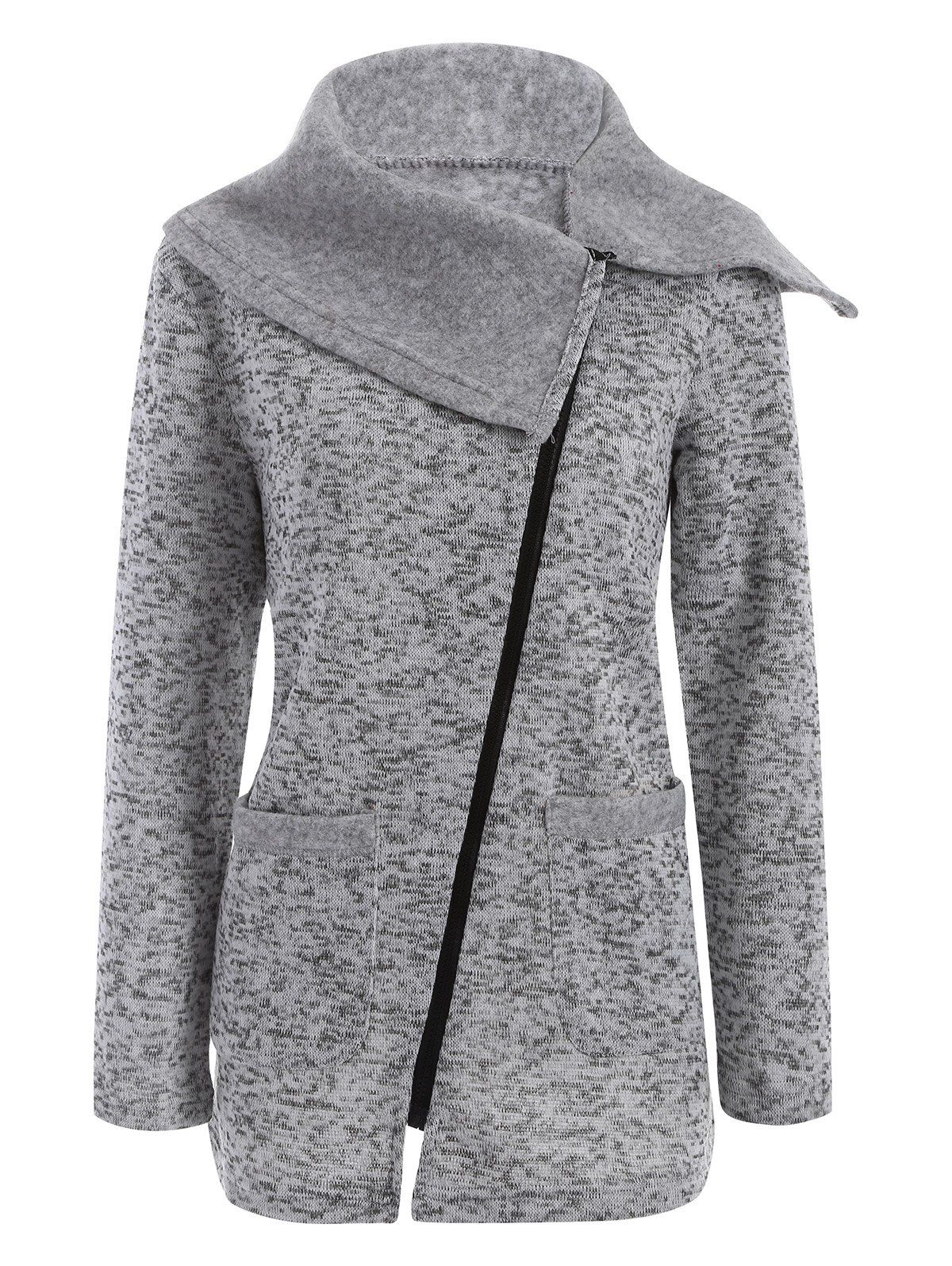 

Asymmetric Zipper Knitted Long Coat, Light gray