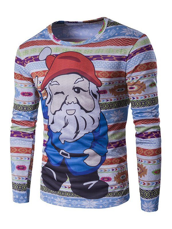 T-Shirt à Manches Longues Imprimé Père Noël en Dessin Animé 3D - multicolore M