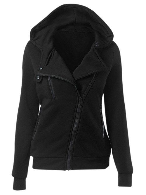 

Hooded Skew Zipper Hoodie, Black