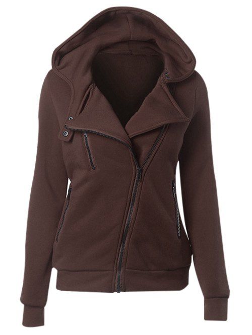 

Hooded Skew Zipper Hoodie, Coffee