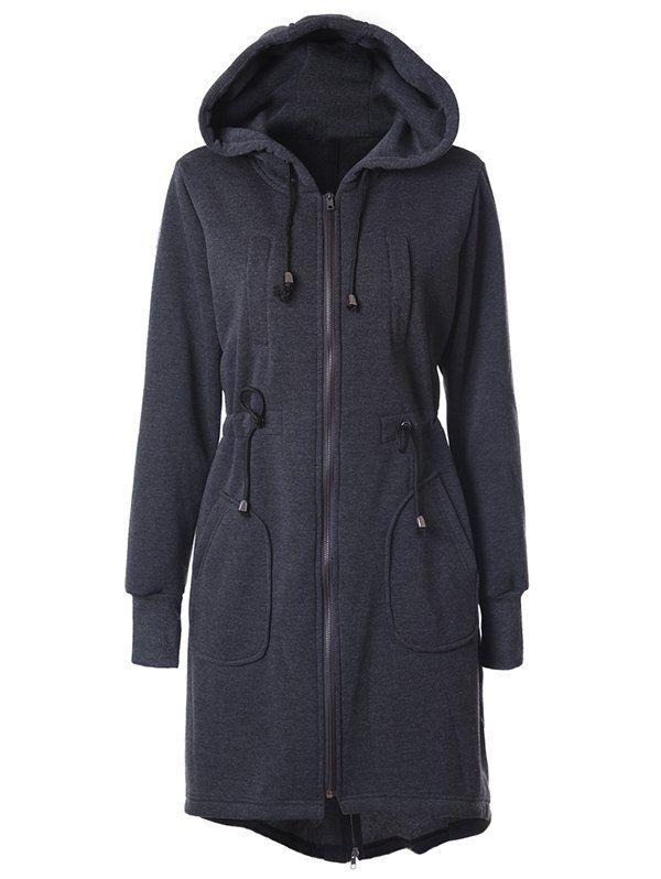 

Hooded Drawstring Hoodie, Black grey