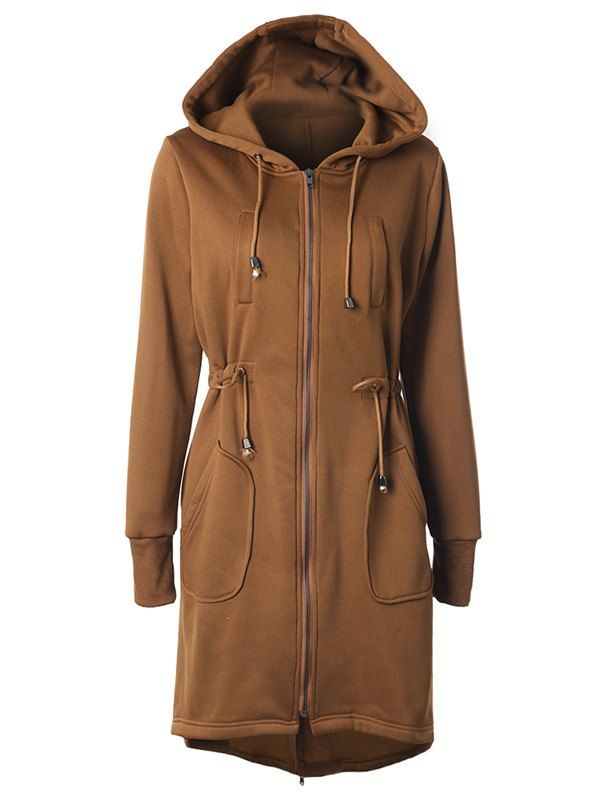 

Hooded Drawstring Brown Hoodie, Camel