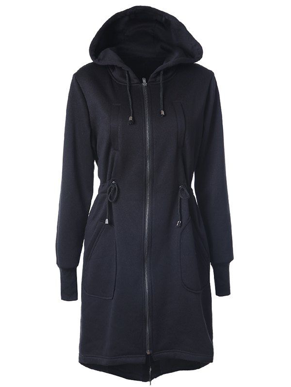 

Hooded Drawstring Hoodie, Black