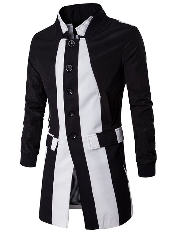 Flap Pocket stand Collar Coat Panneau de contraste - Noir XL