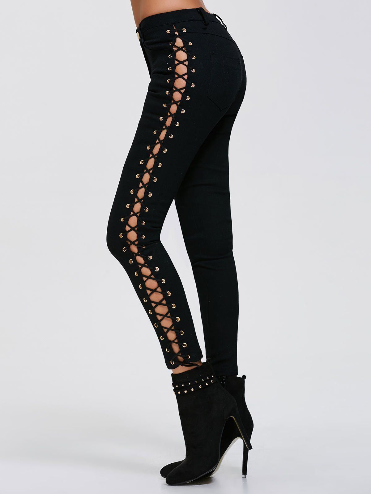 [17 Off] 2021 Criss Cross Lacing Ninth Pants In Black Dresslily