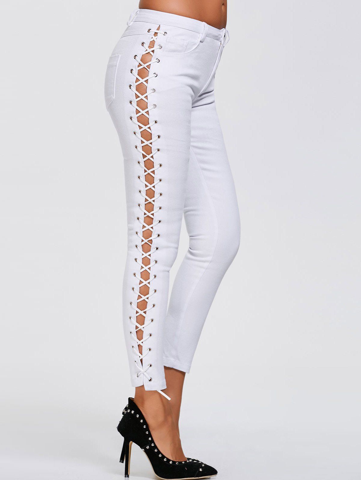 [41% OFF] 2021 Criss Cross Lacing Ninth Pants In WHITE | DressLily