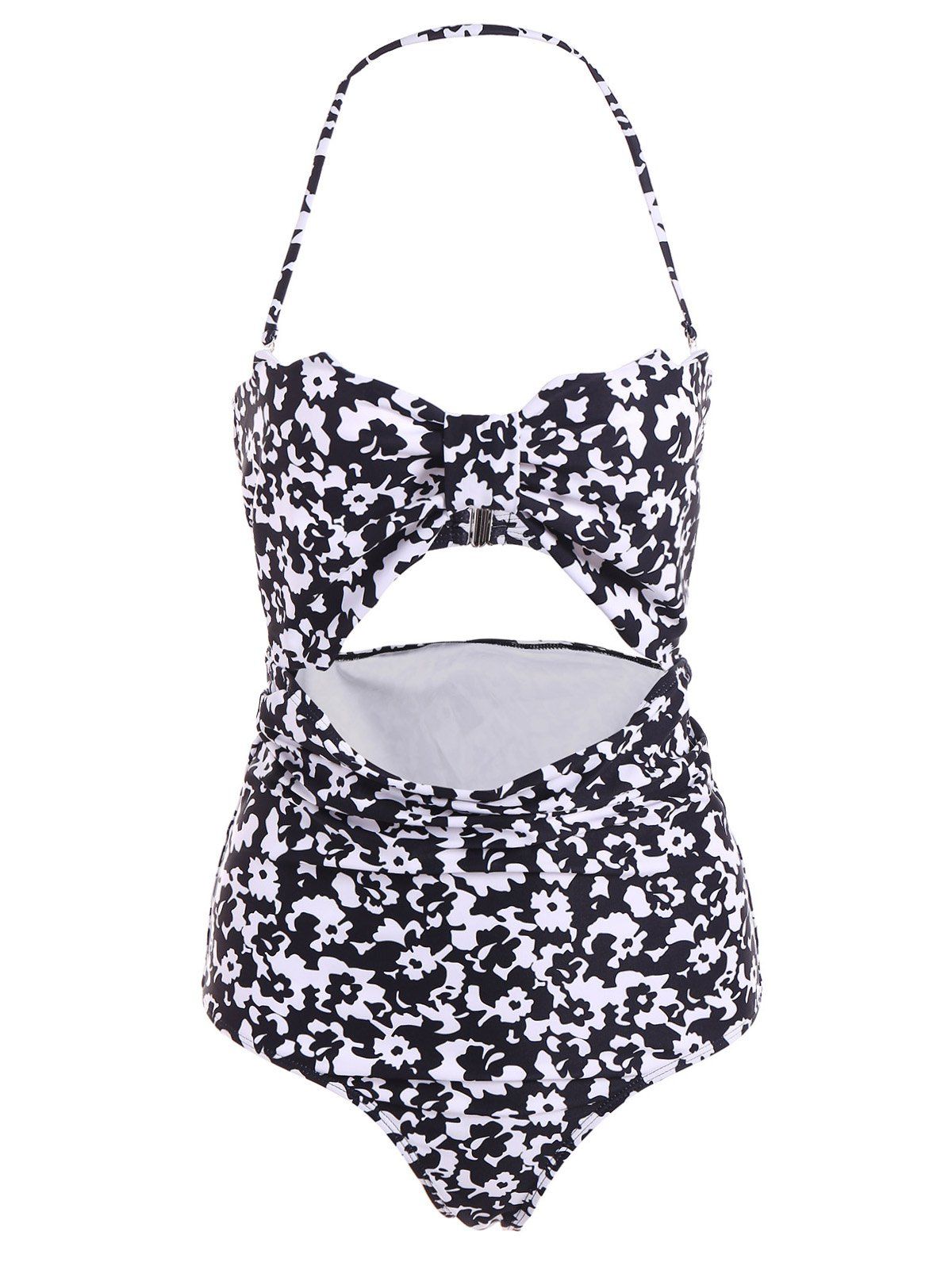 

Floral Print Cut Out Swimwear, Black