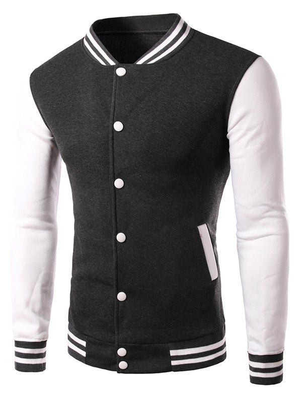 

Stand Collar Colorblock Panel Baseball Jacket, Deep gray