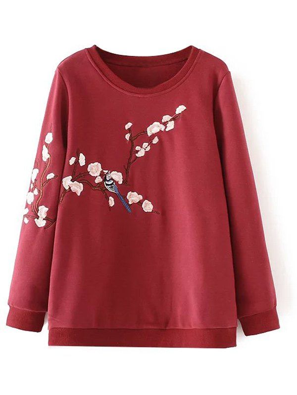 

Plus Size Embroidered Crew Neck Sweatshirt, Wine red