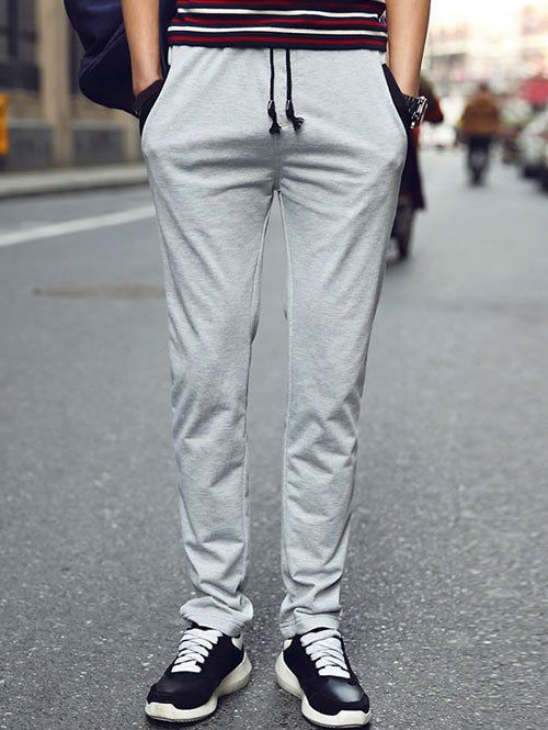 

Plus Size Lace Up Straight Leg Cotton Blends Sweat Pants, Light gray