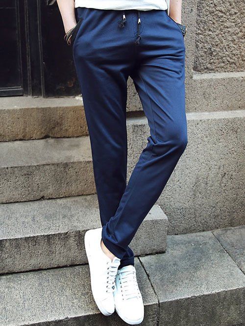 

Plus Size Lace Up Straight Leg Cotton Blends Sweat Pants, Cadetblue