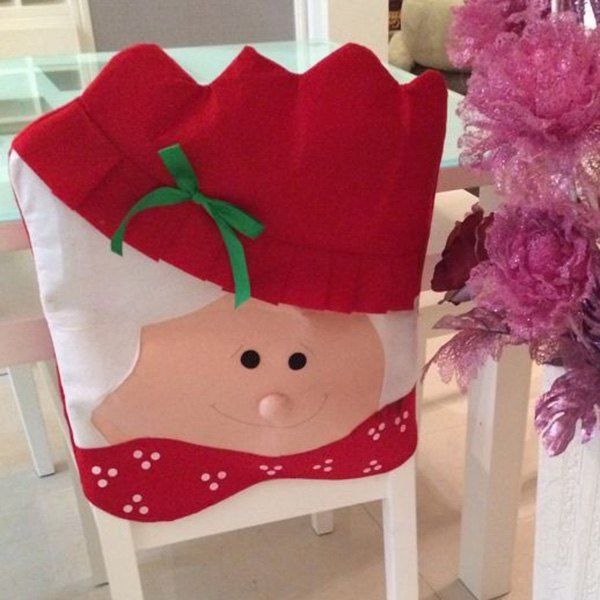 

Dinner Table Decor Christmas Mrs Santa Chair Back Cover, Red with white