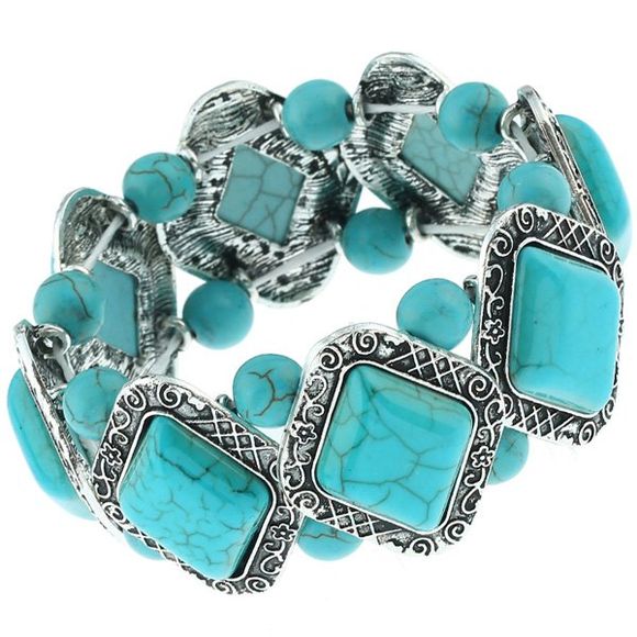 Bracelet de faux-turquoises géométriques - Argent 