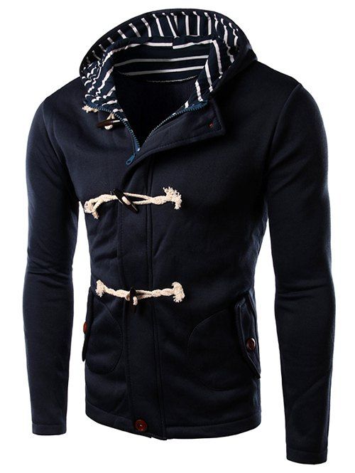 Veste de design zippée à capuche avec boutons de cornes - Bleu Violet M