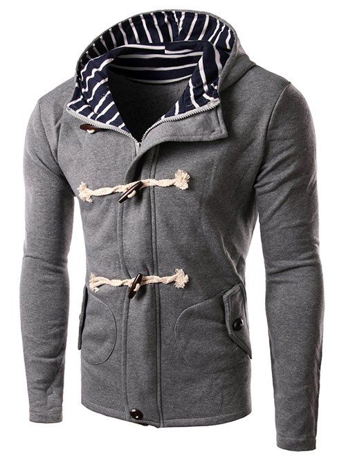 Veste de design zippée à capuche avec boutons de cornes - Gris M