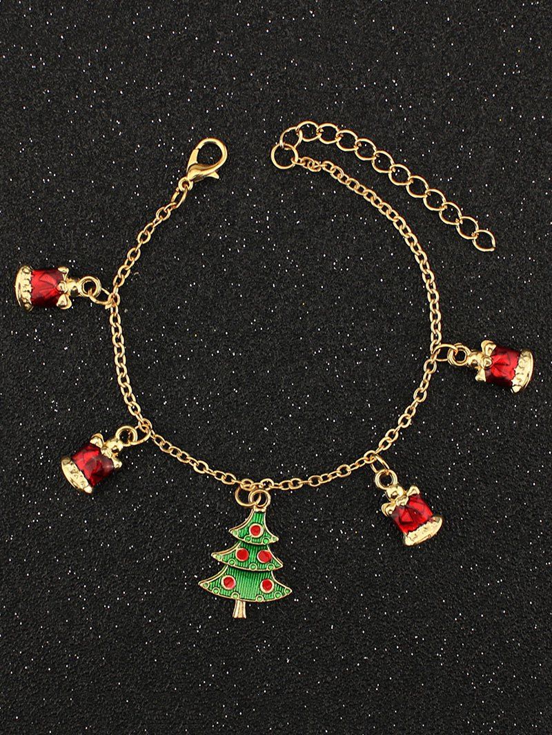 Rhinestone Christmas Tree Charm Bracelet - GOLDEN 