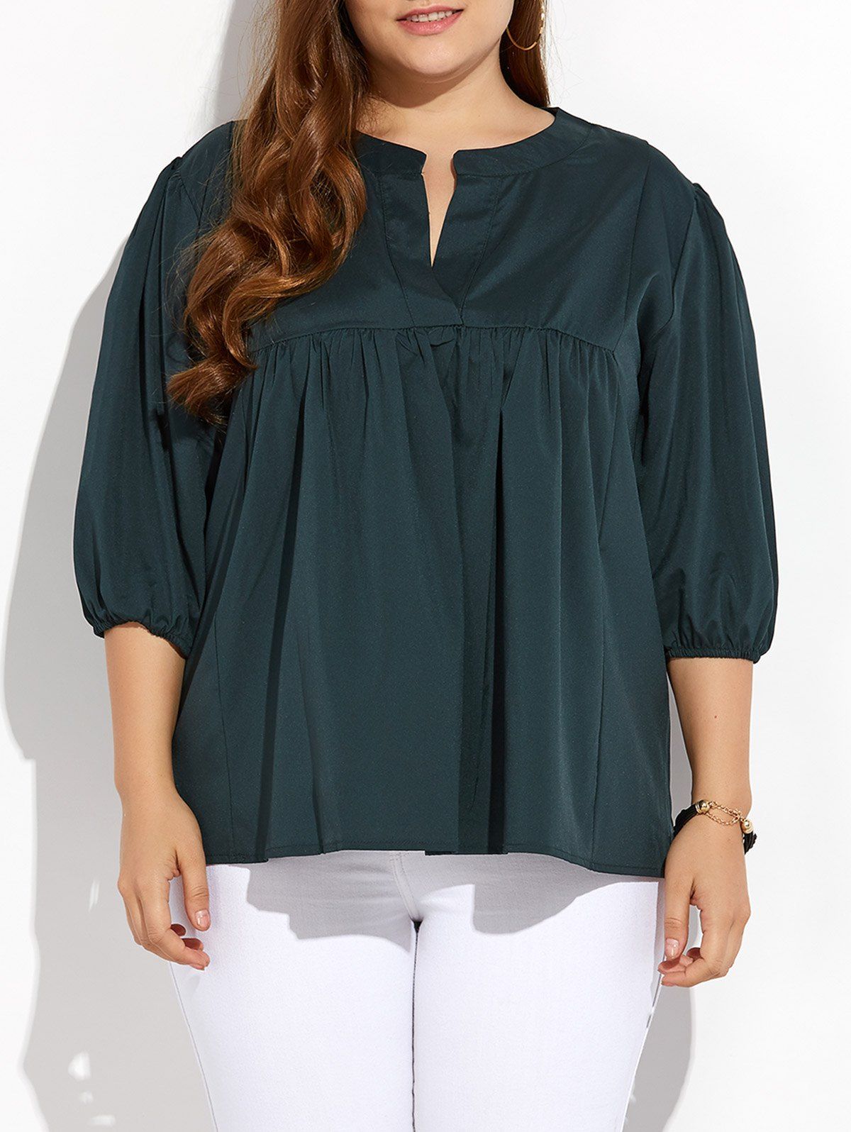 [41% OFF] 2021 Plus Size Pleated Blouse In GREEN | DressLily