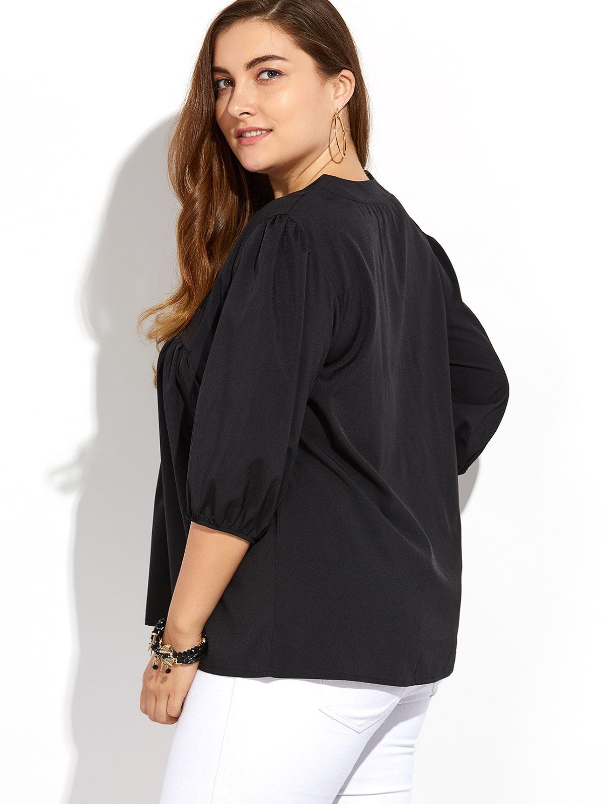 Plus Size Pleated Blouse, BLACK, XL in Plus Size Blouses