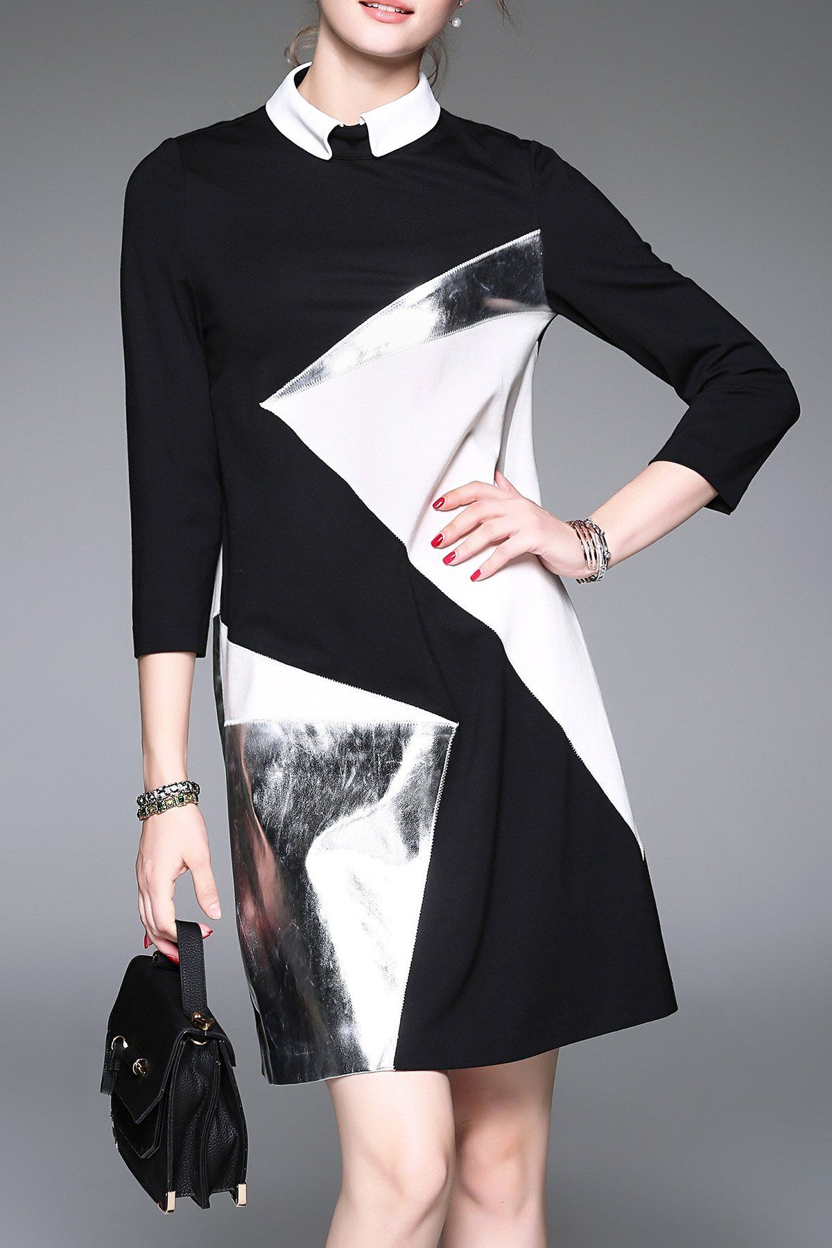 

Three Quarter Sleeve Color Block Mini Dress, Black