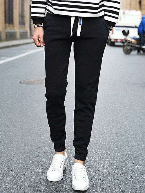 Pantalon amincissant de jogging à taille coulissée avec poches - Noir XL