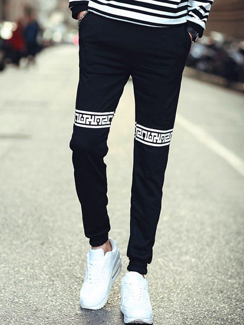 Pantalon amincissant imprimé de jogging à taille coulissée - Noir 4XL