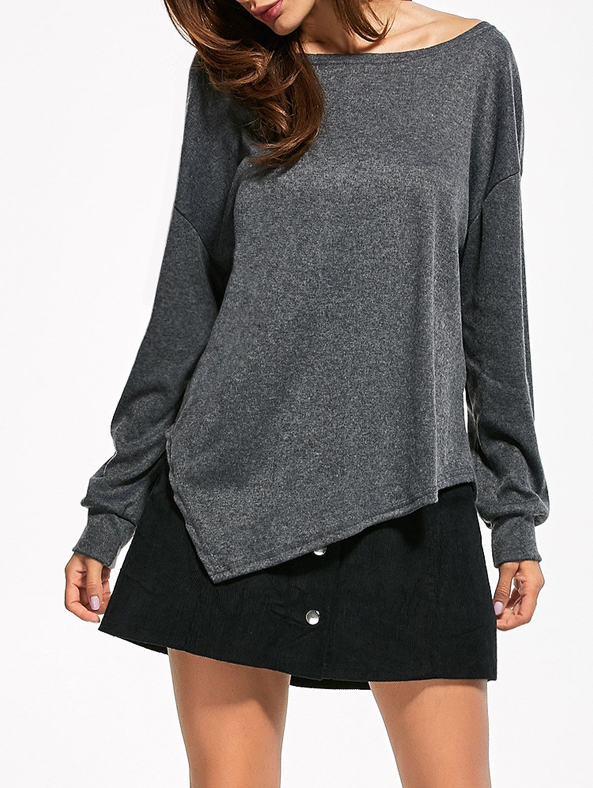 

Drop Shoulder Asymmetrical T-Shirt, Mouse grey