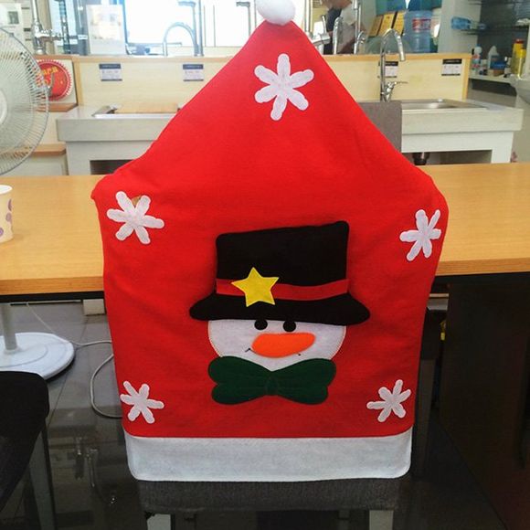 Couverture arrière de chaise à motif de bonhomme de neige de Noël de décor de table à dîner - Rouge 