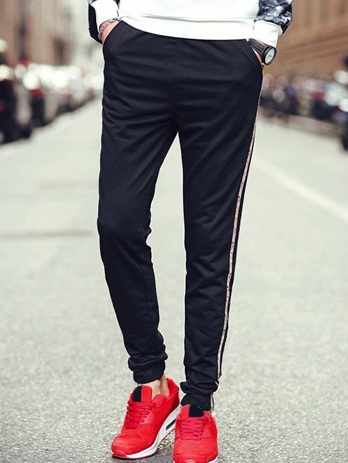 Pantalon amincissant de jogging à rayures florales et à taille coulissée - Noir M