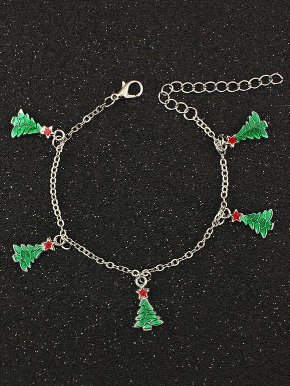 Bracelet à breloques d'arbres et d'étoiles de Noël - Argent 