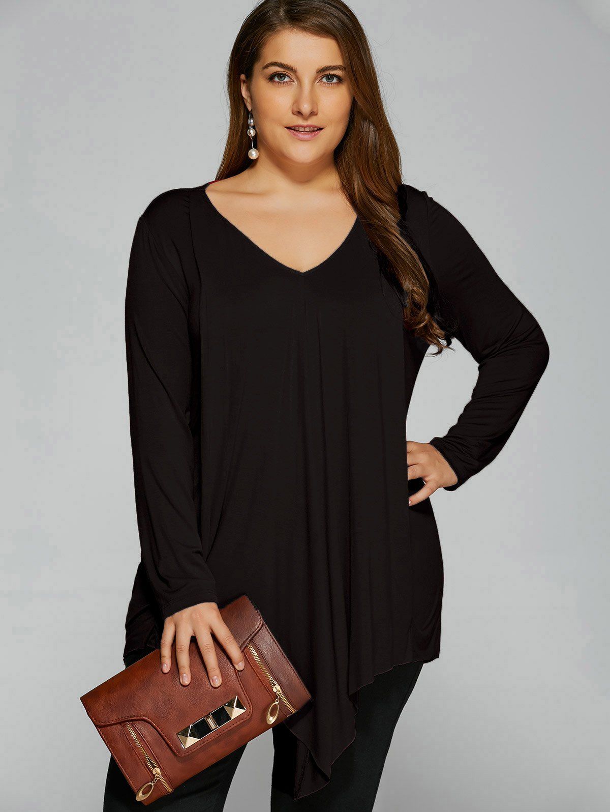 

Plus Size Long Sleeve Asymmetrical T-Shirt, Black