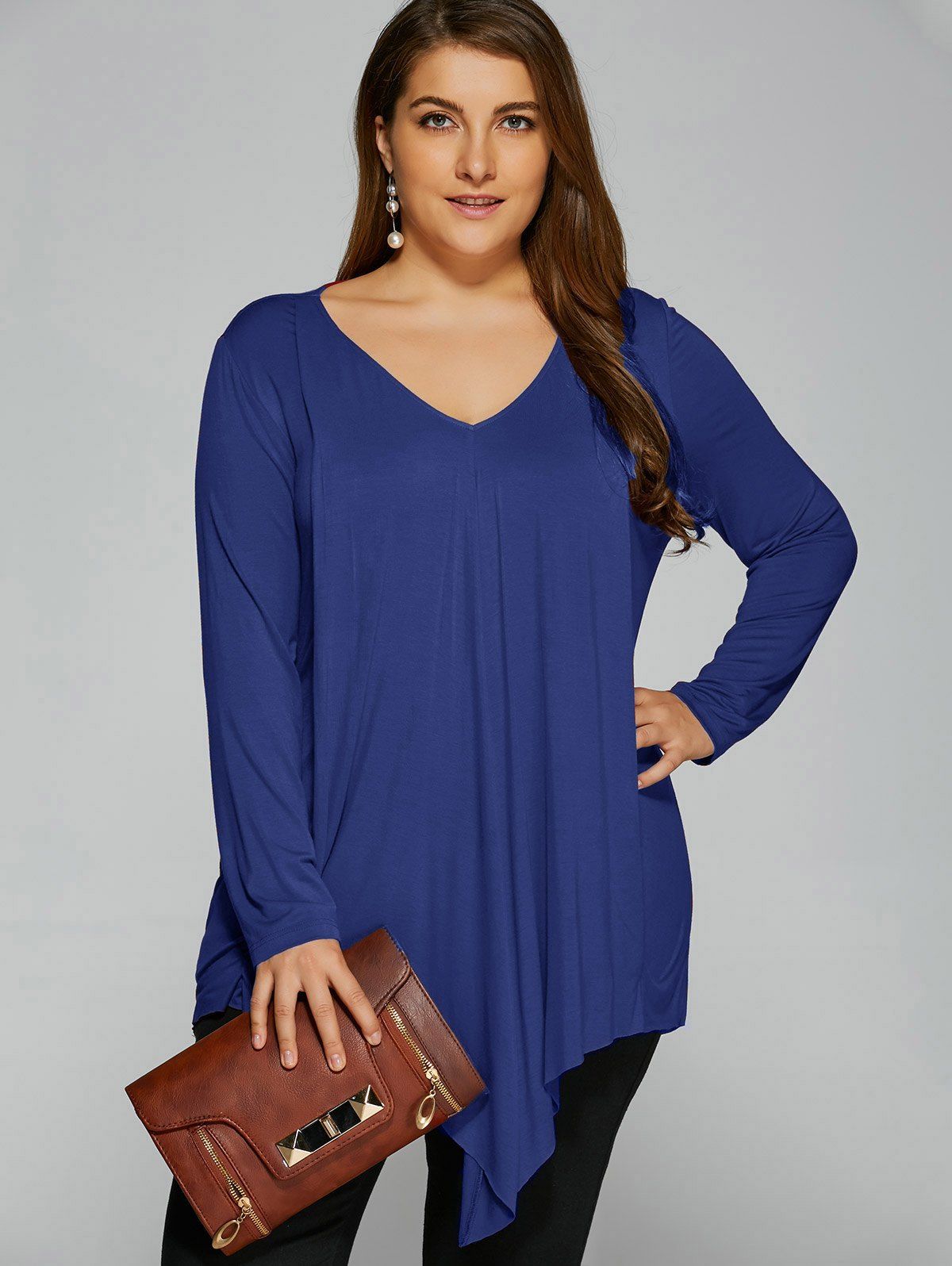 best long sleeve plus size asymmetrical t shirt