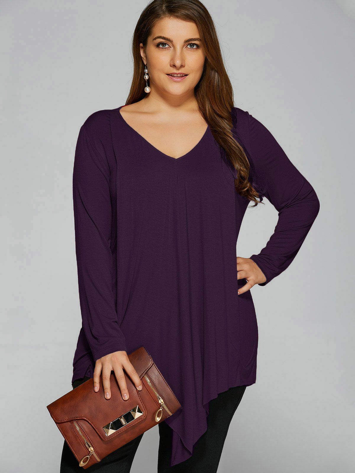 

Plus Size Long Sleeve Asymmetrical T-Shirt, Concord