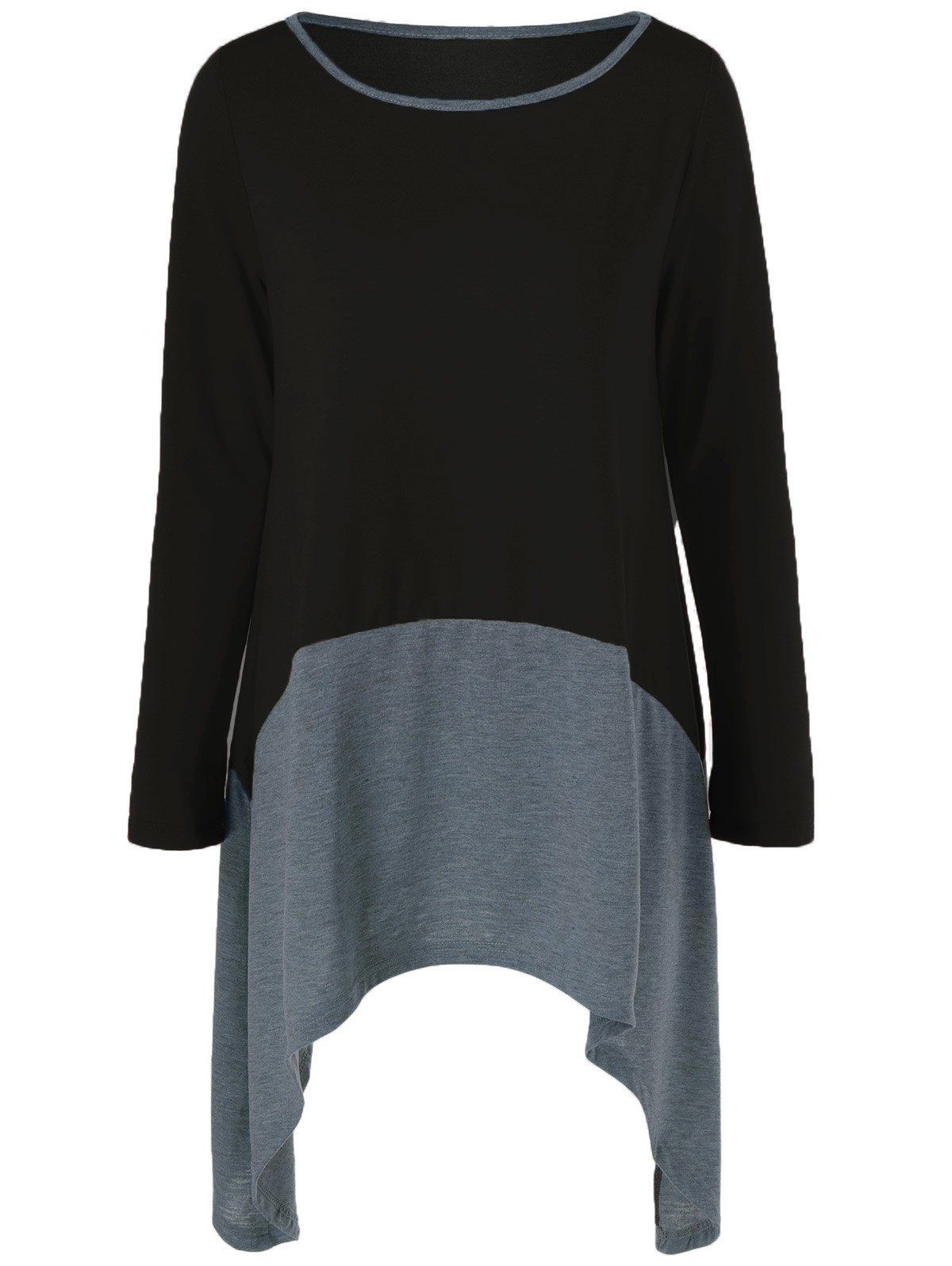 

Plus Size Asymmetrical Contrast Trim T-Shirt, Black