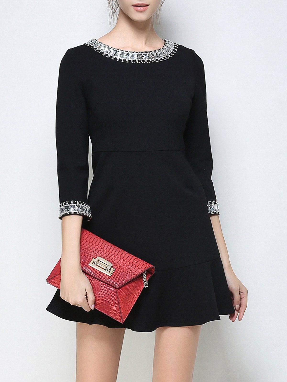 

Rhinestone Flounce Dress, Black