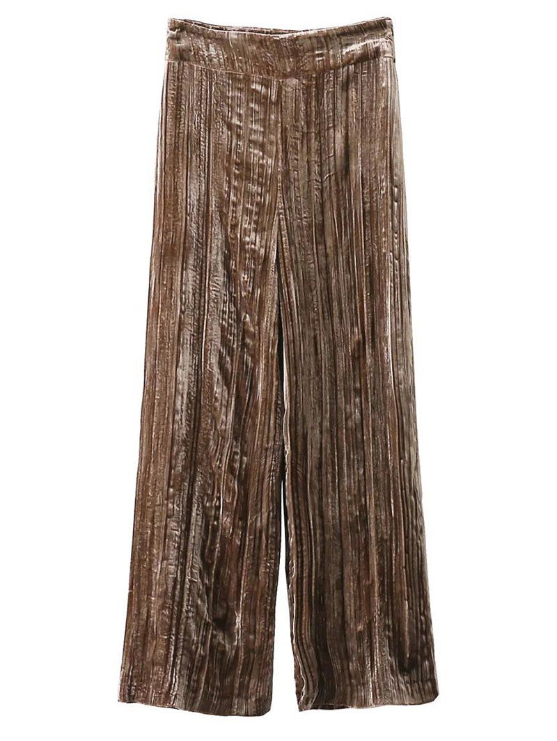 Pleated Velvet Pants, Khaki