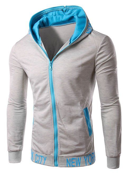 

Color Block Hooded Zipper Design Hoodie, Gray