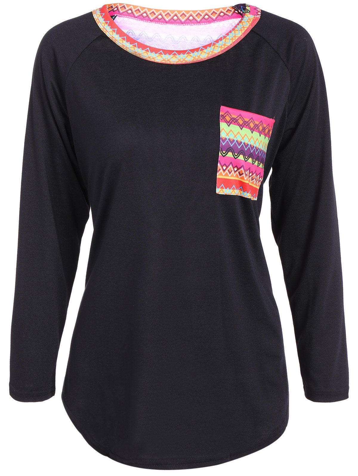 

Front Pocket Geometric Pattern Tee, Black