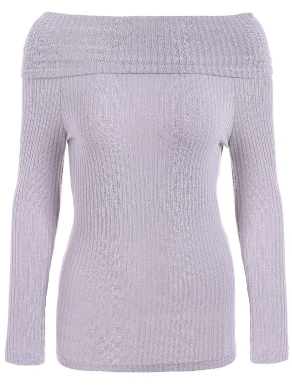 Pull-over en tricot strié avec épaules dégagées et repliées - Gris XL