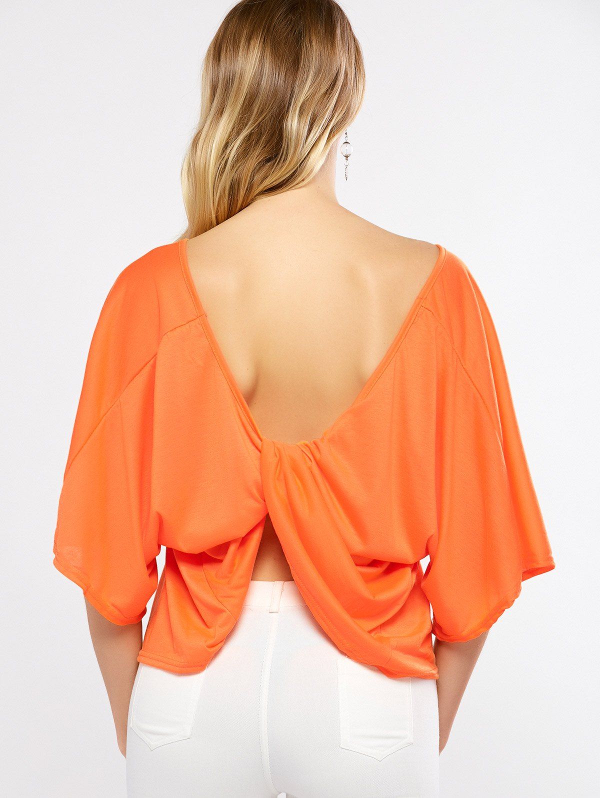 

Batwing Sleeves Twist Open Back T-Shirt, Orange