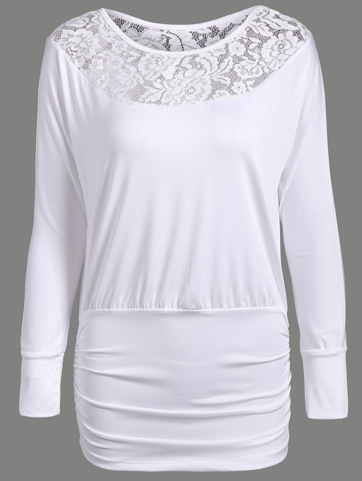 

Lace Insert Ruched Slimming Tee, White