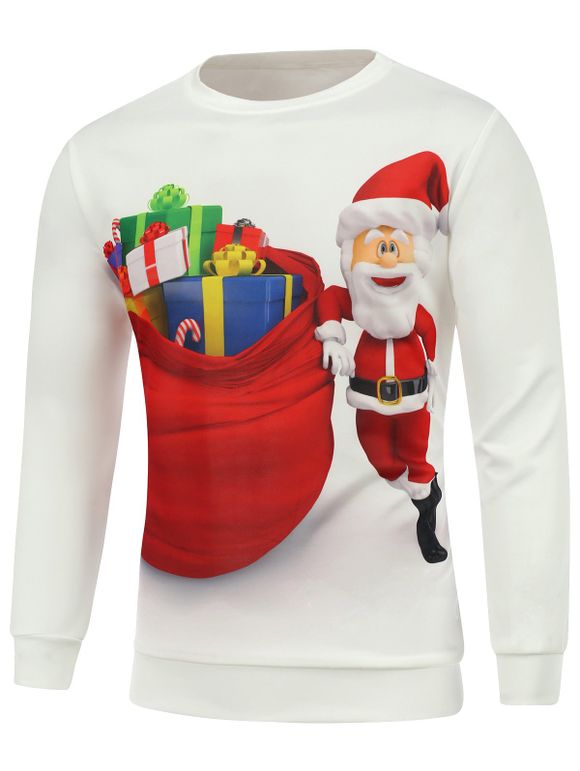 Sweat-shirt d'impression du Père Noël à manches longues - Blanc XL