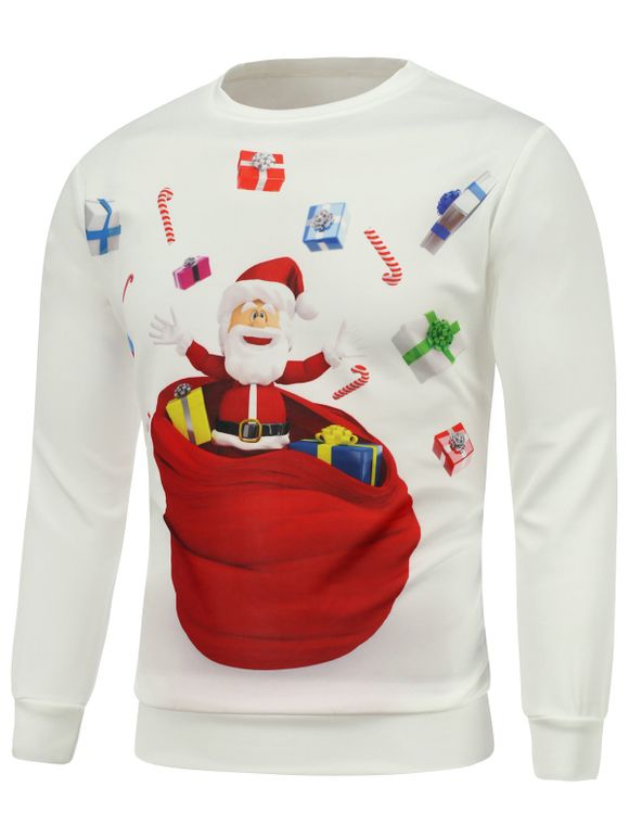 Sweat-shirt d'impression du Père Noël et de cadeaux à manches longues - Blanc 2XL