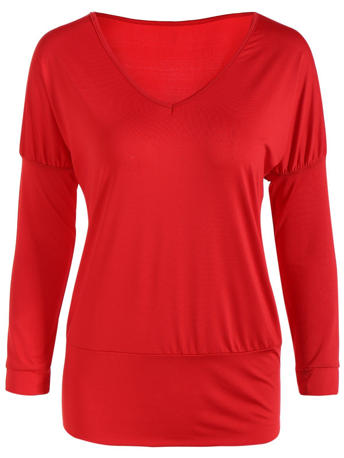 

V Neck Drop Shoulder Tee, Red