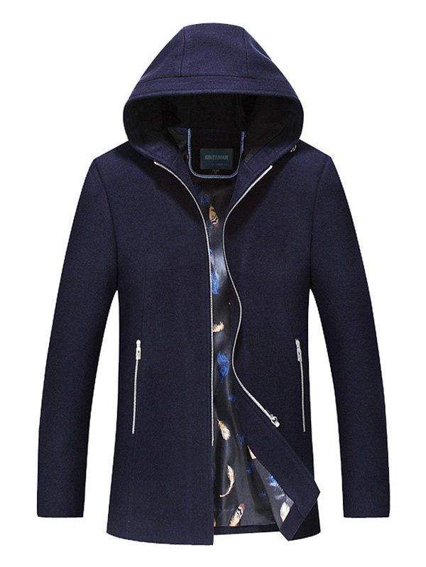 

Zip Up Hooded Wool Blend Jacket, Purplish blue