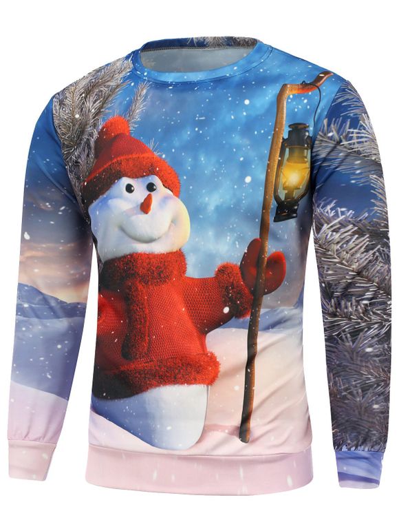 Sweat-shirt de Noël d'mpression de bonhommes de neige à manches longues - Bleu 3XL